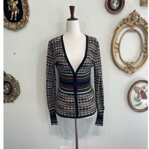 M Missoni Metallic Chevron Knit Cardigan Sweater Size Medium
